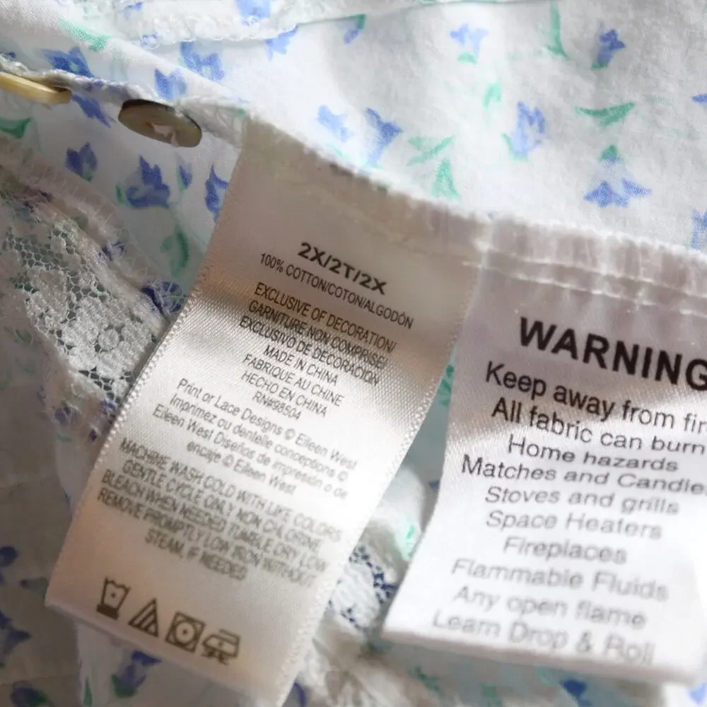 Eileen West Nightgown Womens 2x White Purple Sleeveless Lace Trim Pajamas - Picture 11 of 11